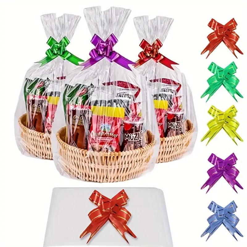 Wedding Hampers - 20/50 ピースの大きな透明セロファンバッグ、弓付き、バスケットやギフトラップのクリスマスデコレーション用
