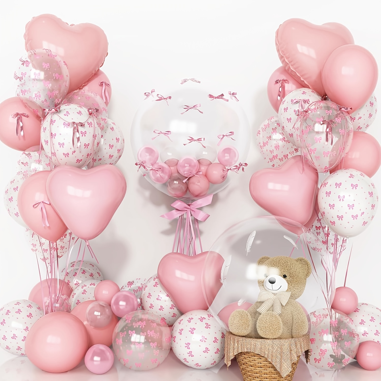 Wedding Supply Bulk - 34個入り クリアボウハート箔ラテックスバルーンセット 結婚式 誕生日 ベビーシャワー パーティーデコレーション