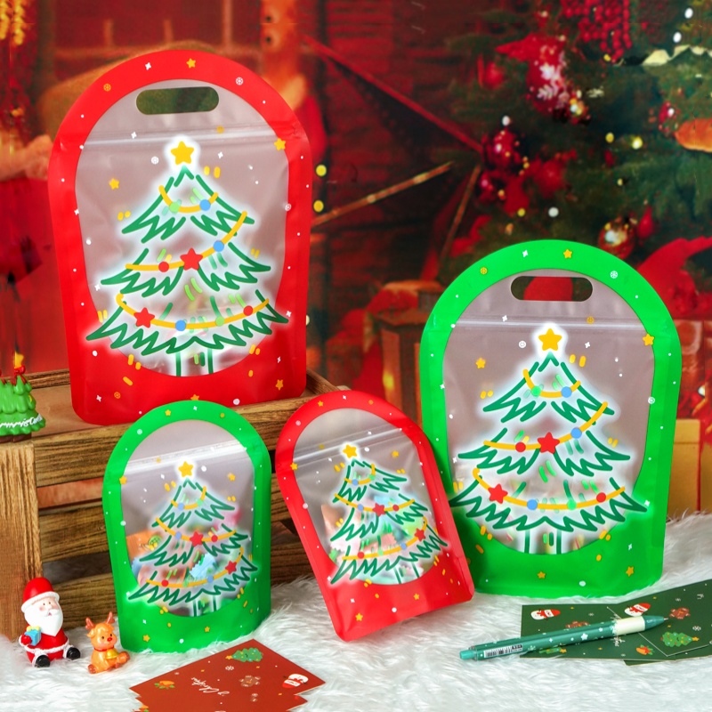 Wedding Event Supply - 100 個スタンドアップマットプラスチッククリスマススナック包装袋 DIY ハンドルギフト砂糖キャンディーコーヒーパーティーおもちゃ用品収納ポーチ