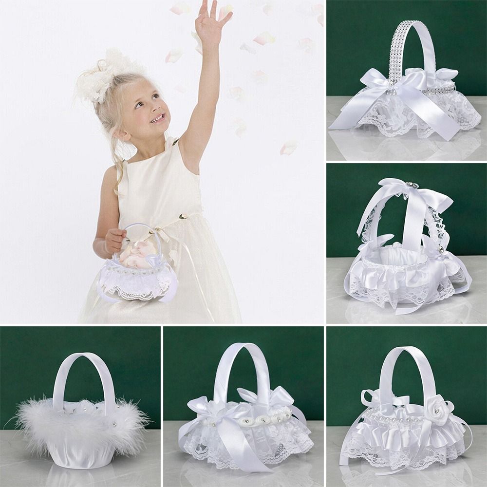 Flower Girl Basket - セレモニー ラインストーン ホームデコレーション レース パール ウェディング