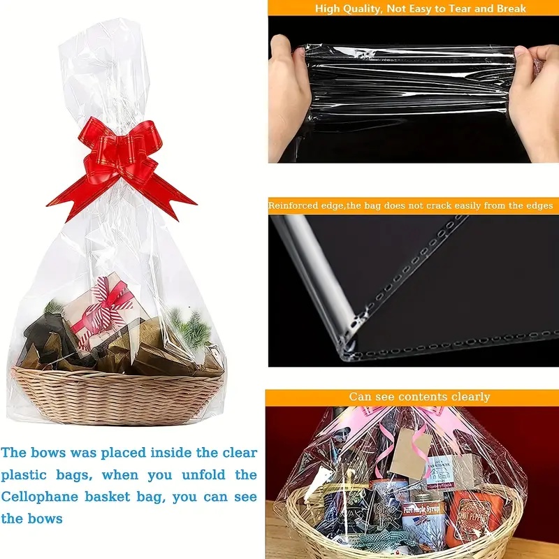 20/50 ピースの大きな透明セロファンバッグ、弓付き、バス - Wedding Hampers のレビューと価格