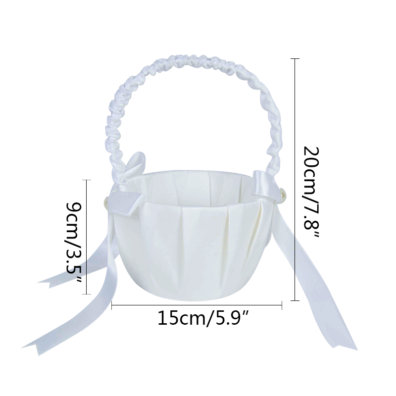 20 センチメートル白いフラワーバスケットシルクウェディング - Flower Girl Basket のレビューと価格