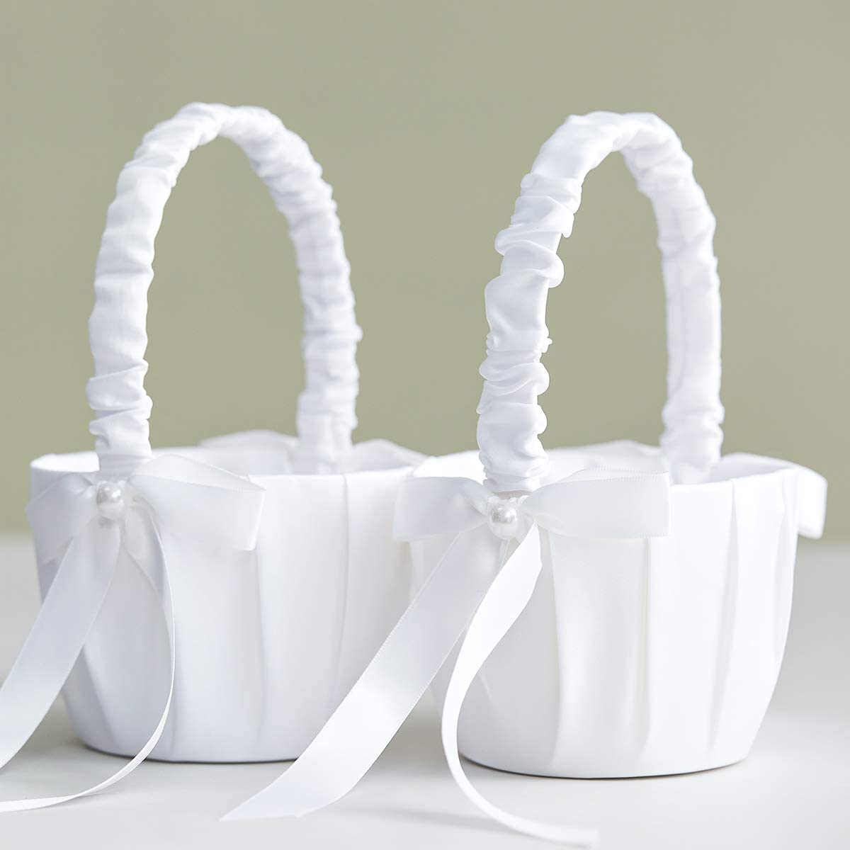 20 センチメートル白いフラワーバスケットシルクウェディング - Flower Girl Basket のレビューと価格
