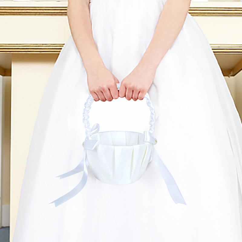 20 センチメートル白いフラワーバスケットシルクウェディング - Flower Girl Basket のレビューと価格