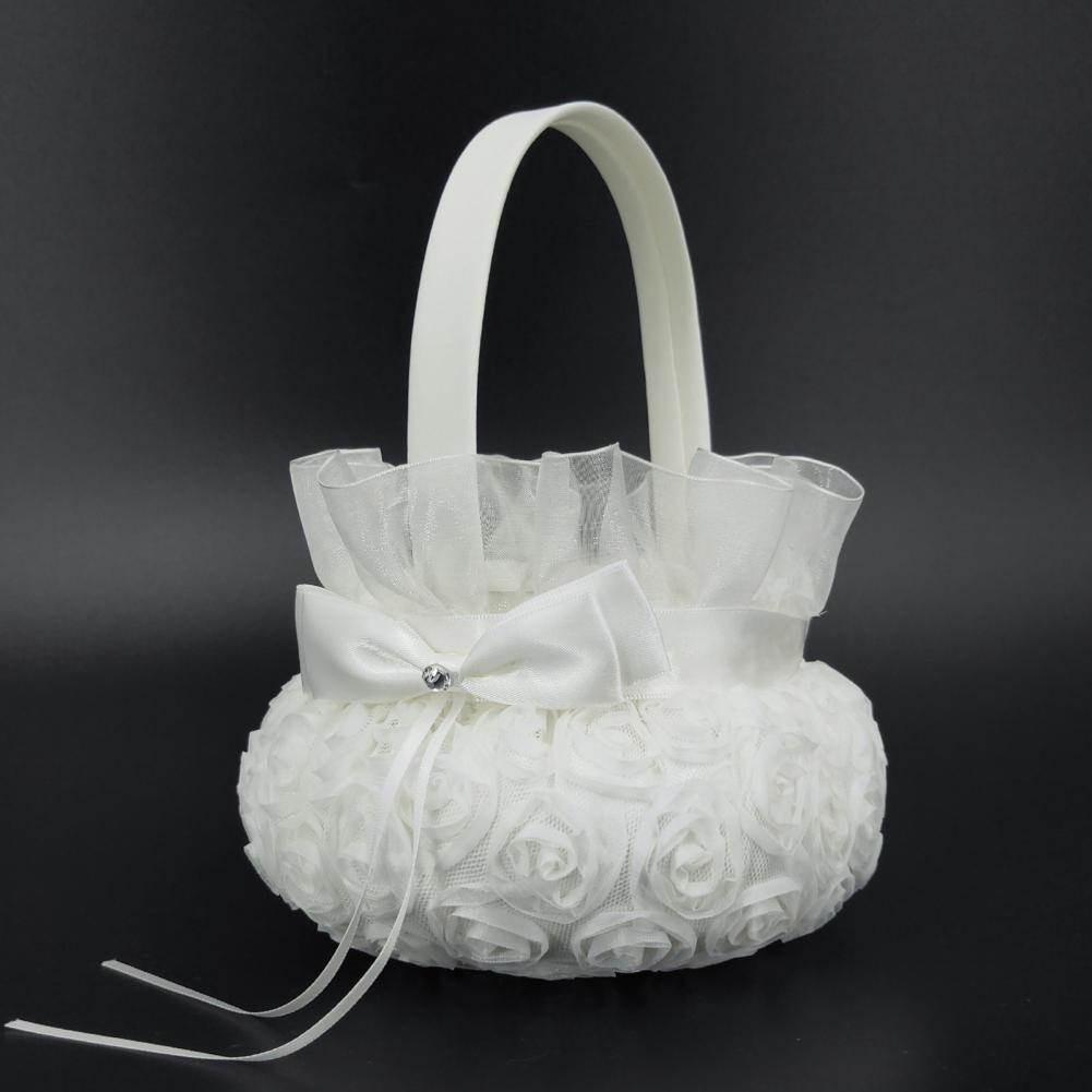 ロマンチックな花の蝶ネクタイのバスケット,偽物の花,結婚式, - Flower Girl Basket のレビューと価格