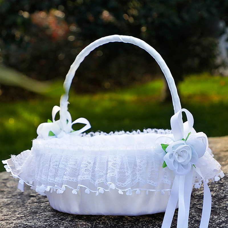 フラワーガールバスケットロマンチックなレースローズウェディン - Flower Girl Basket のレビューと価格
