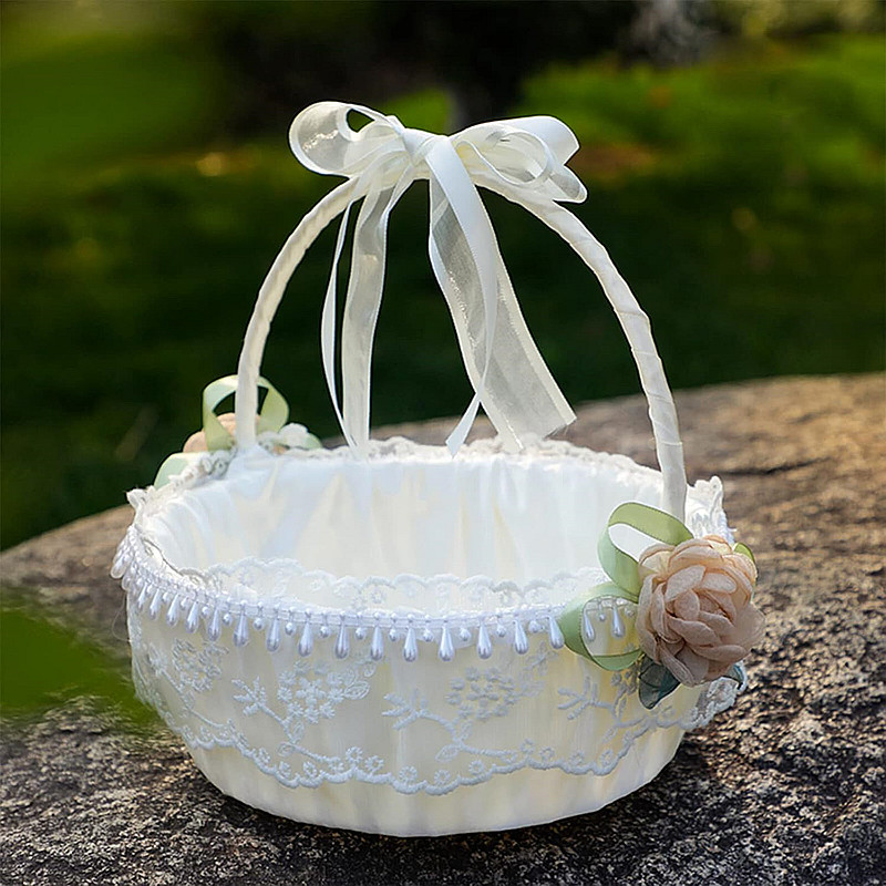 フラワーガールバスケットロマンチックなレースローズウェディン - Flower Girl Basket のレビューと価格