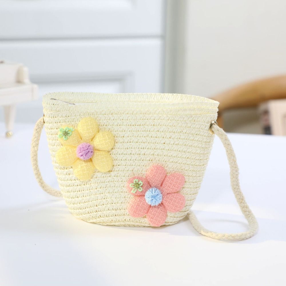 手作りの女の子用花柄ストローバッグ、ジッパー付きコインパース - Flower Girl Basket のレビューと価格
