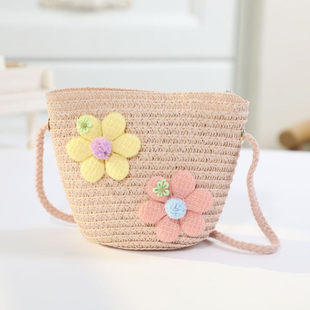 手作りの女の子用花柄ストローバッグ、ジッパー付きコインパース - Flower Girl Basket のレビューと価格